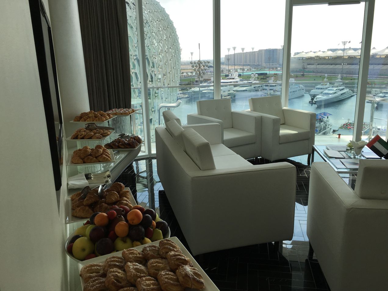 Sweet treats are served in the W Hotel Suite at the Abu Dhabi GP
