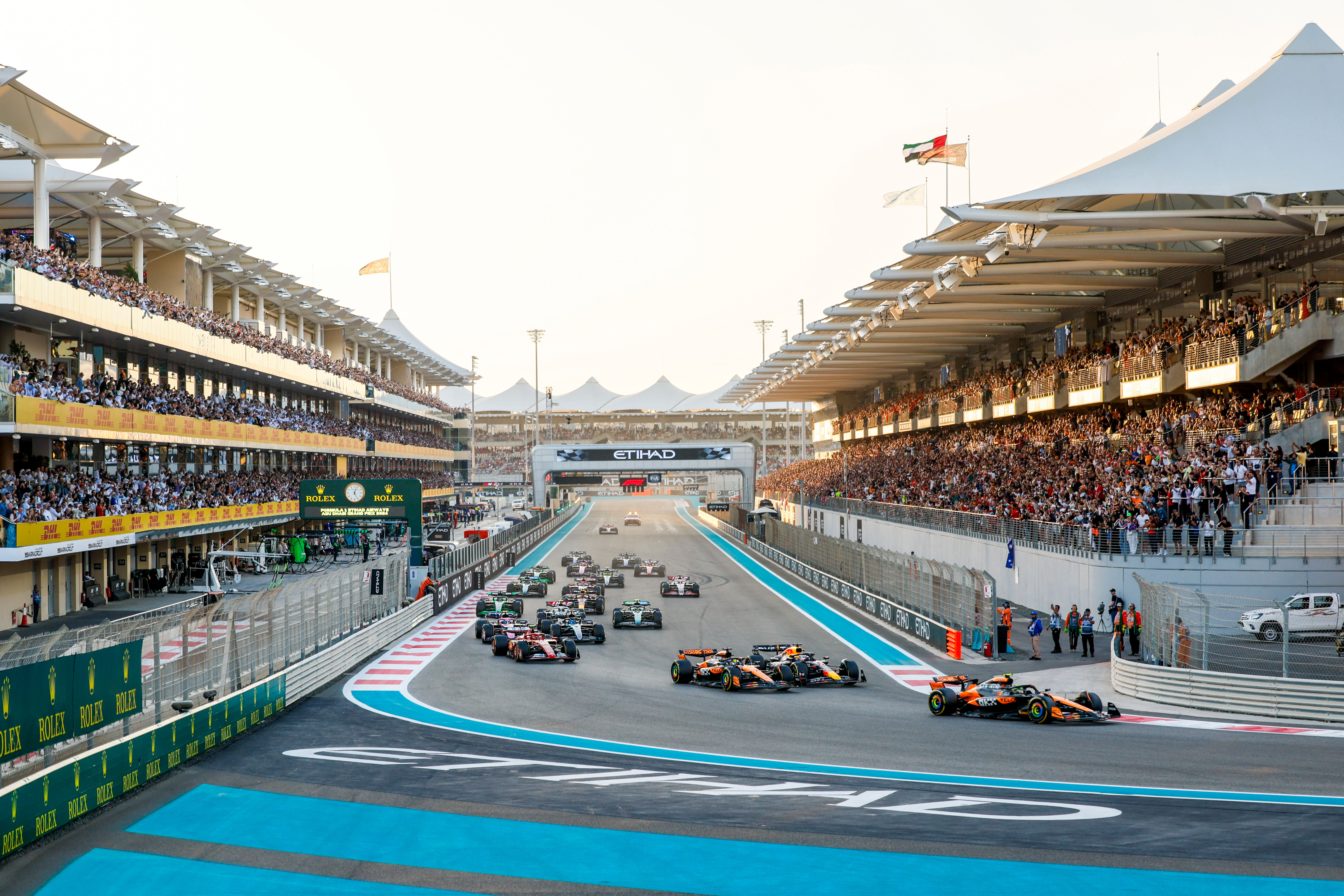 Fans watching from the grandstands as the F1 cars start the Abu Dhabi GP