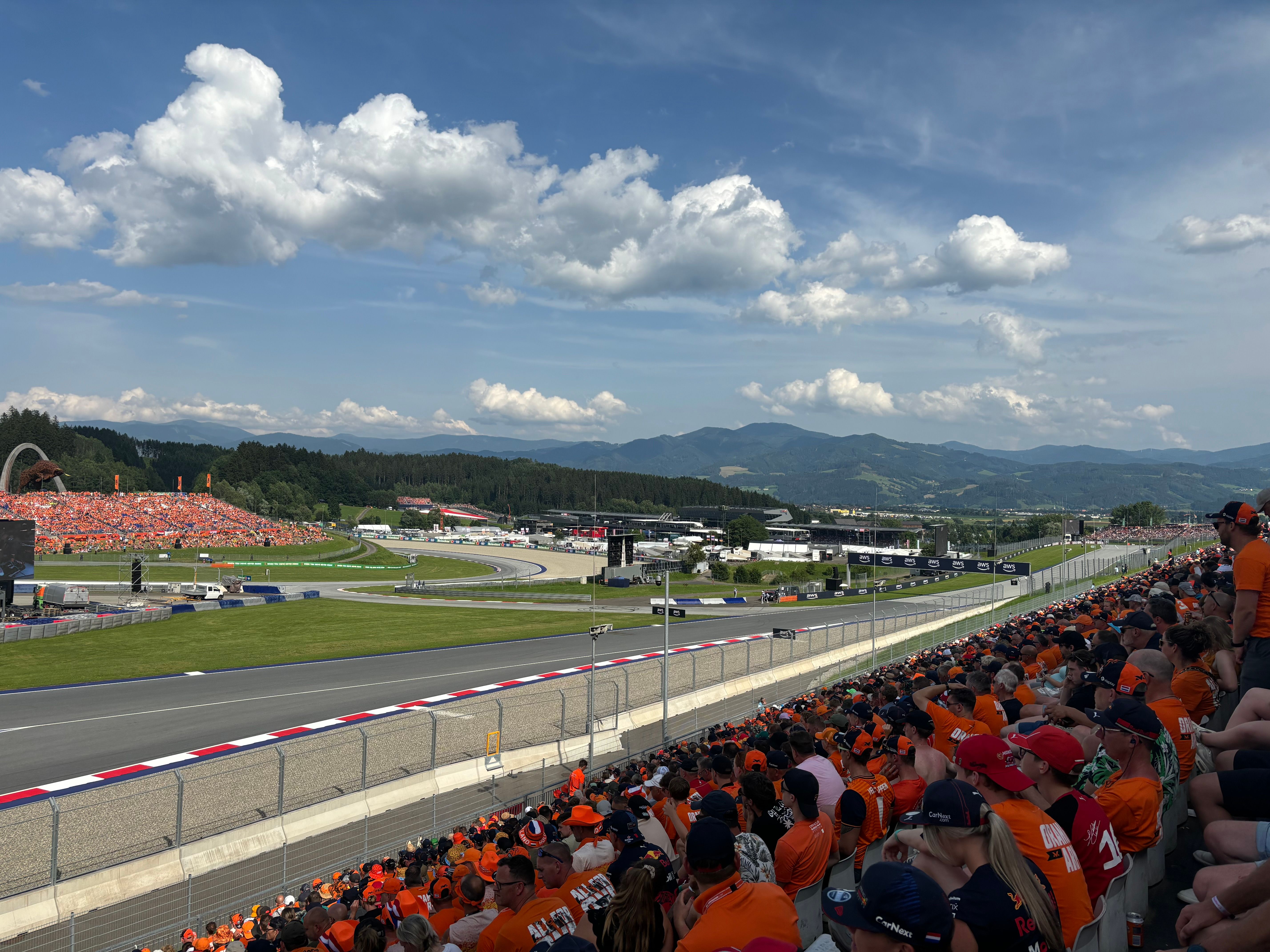 Formula 1 fans in the grandstands at the Red Bull Ring during the Austrian Grand Prix