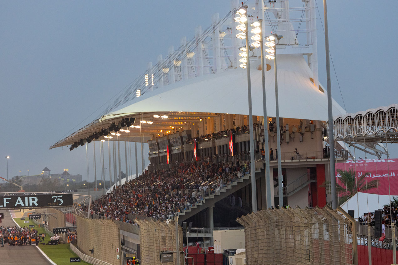 F1 fans on the one of the grandstands at the Bahrain GP