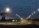 Overview of the main straight and the first corner of Bahrain International Circuit
