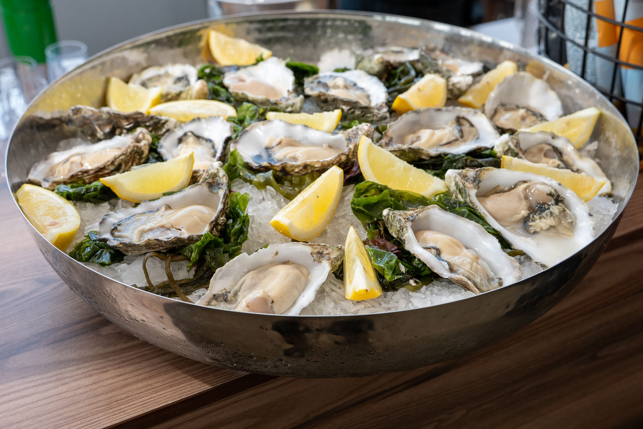 Ostras servidas en el salón del Garden Club