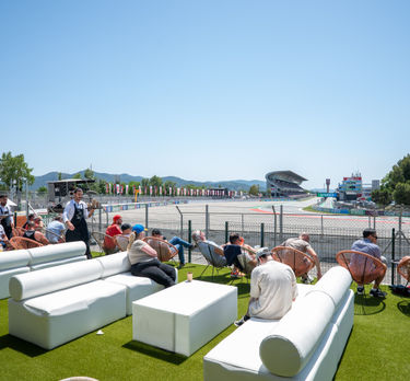 The outdoor terrace of the Garden Club at the Barcelona GP