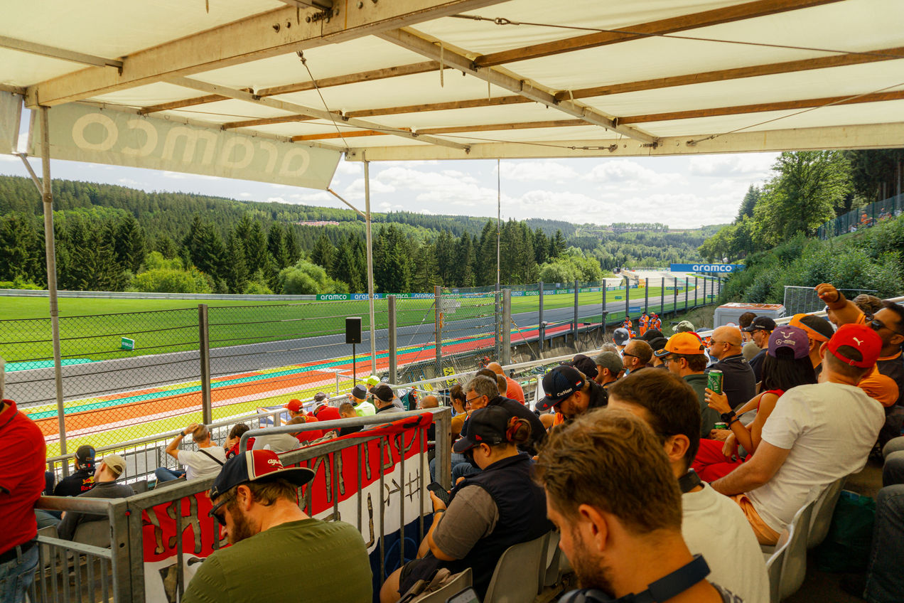 Fans on Grandstand Gold 6 during the Belgian GP on Spa-Francorchamps