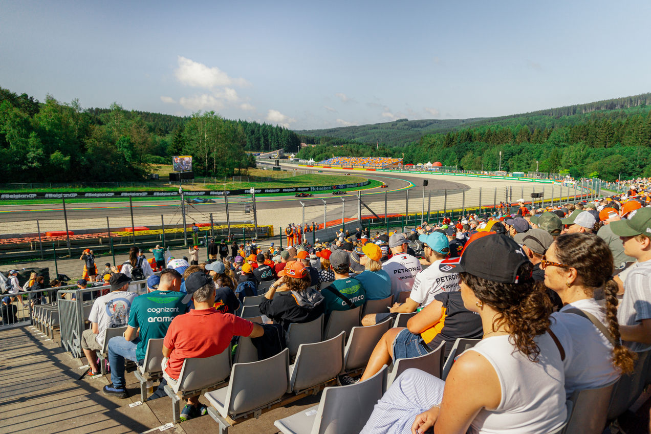 Fans on Grandstand Silver 3 of Spa-Francorchamps enjoying the race and the beautiful scenery