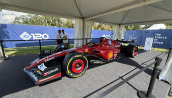 A Ferrari F1 car on display on the circuit of Monza