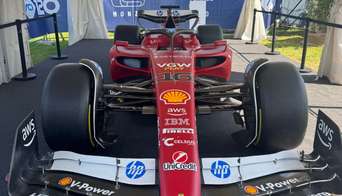 A Ferrari F1 car on display on the circuit of Monza
