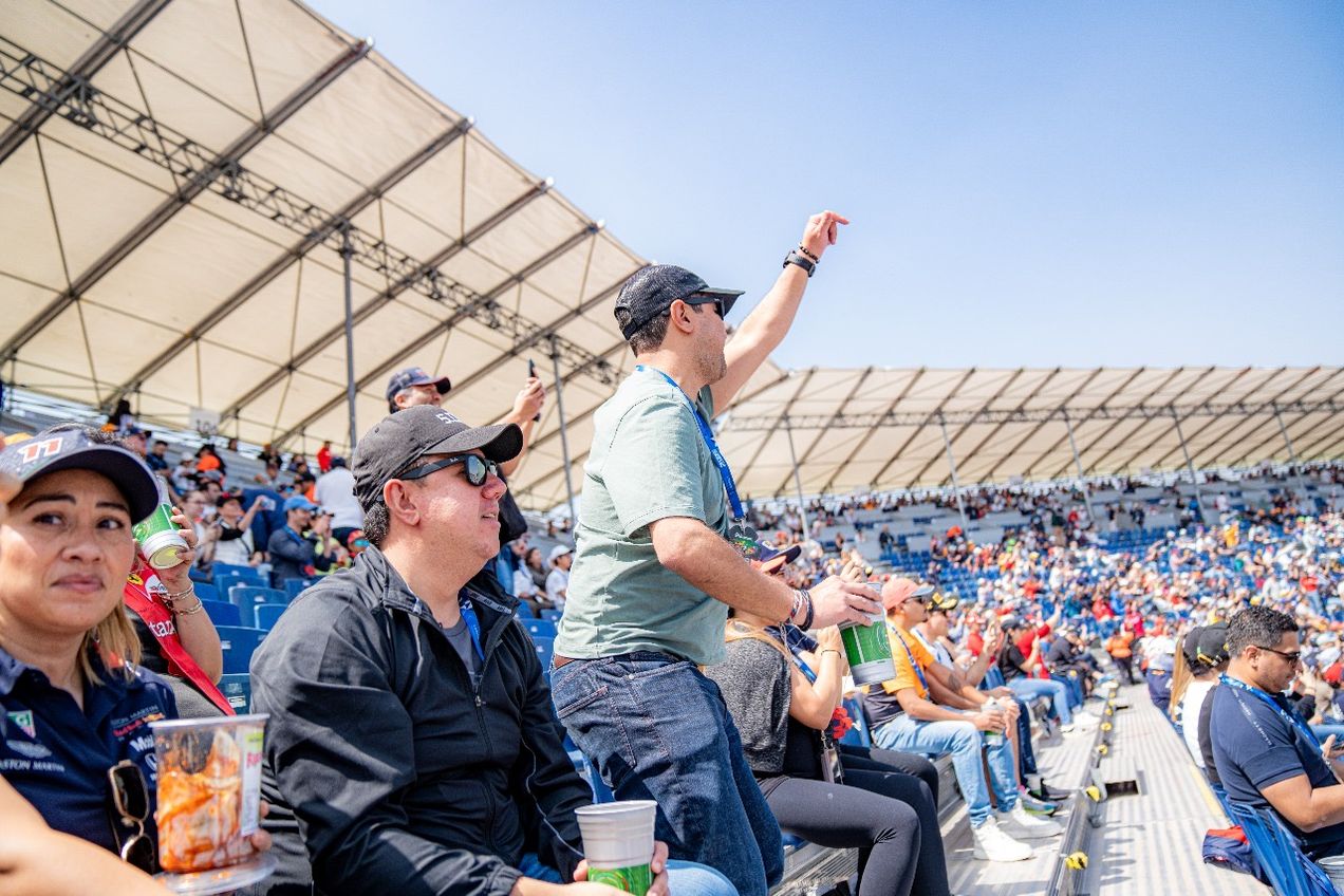 Cheering fans on the grandstand at the Mexican GP