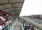 An overview of the Main Straight and the Main Grandstand of the Mexican GP