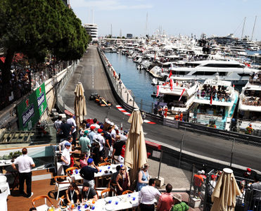 Aerial view of the Caffe Milano hospitality area and the Monaco circuit