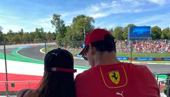 Two Ferrari fans on Grandstand 22 of Monza Circuit