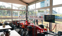 A Ferrari car on display in the Schumacher Lounge on the circuit of Monza