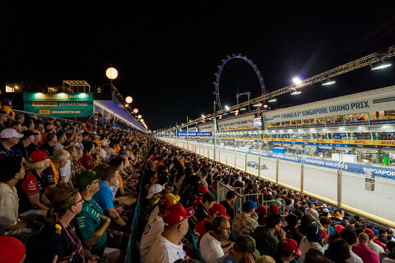An overview of the Pit Grandstand that overlooks the paddocks at the Singapore GP
