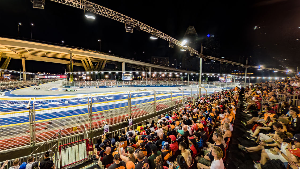 F1 fans on the Turn 2 Grandstand at the Singapore GP