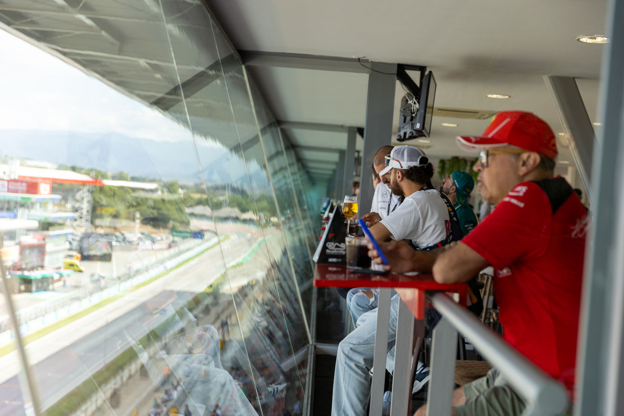 Views on the Main Straight of Circuit de Barcelona-Catalunya from the Sky View Racing Lounge