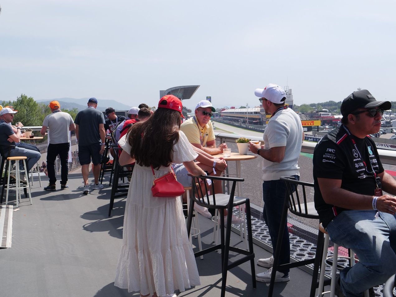 Guests of the Champions Club on the outside terrace at the Barcelona GP