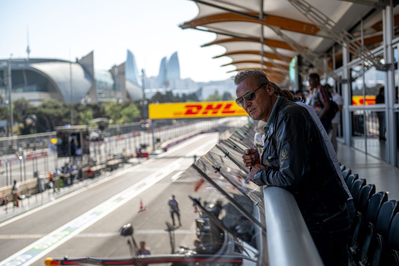 Guests of the Paddock Club overlooking the pit lane of Baku City Circuit
