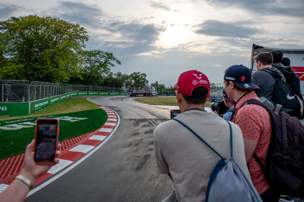 Formula One supporters on a flatbed track for a track tour at the Canadian GP