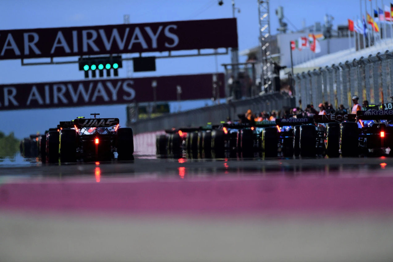 F1 cars ready for the start of the Hungarian GP