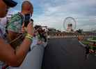 F1 Fans on a flat bed truck for a guided track tour at the Japanese GP