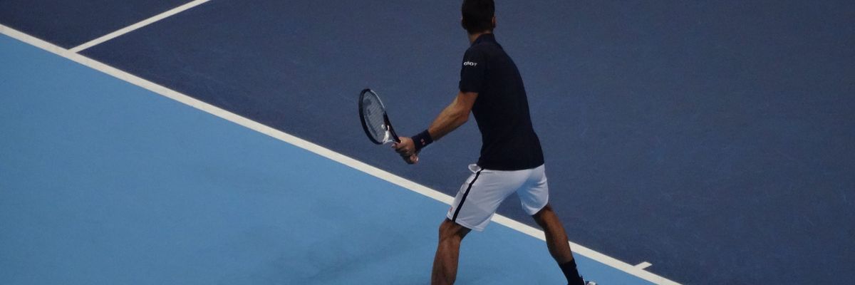 Blue tennis court