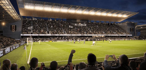 Craven Cottage pendant un match de Fulham en soirée