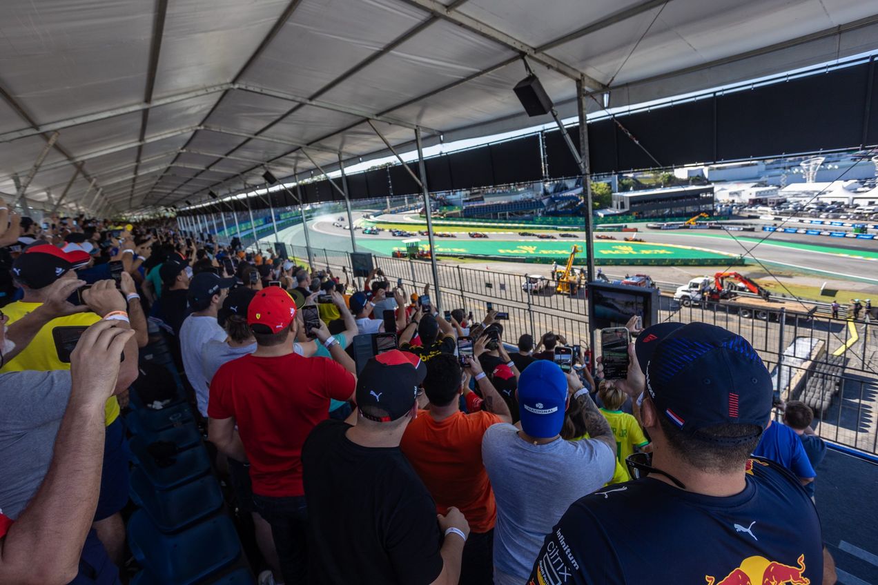 View of the track and crowd in Premium Grandstand D at the Brazilian GP