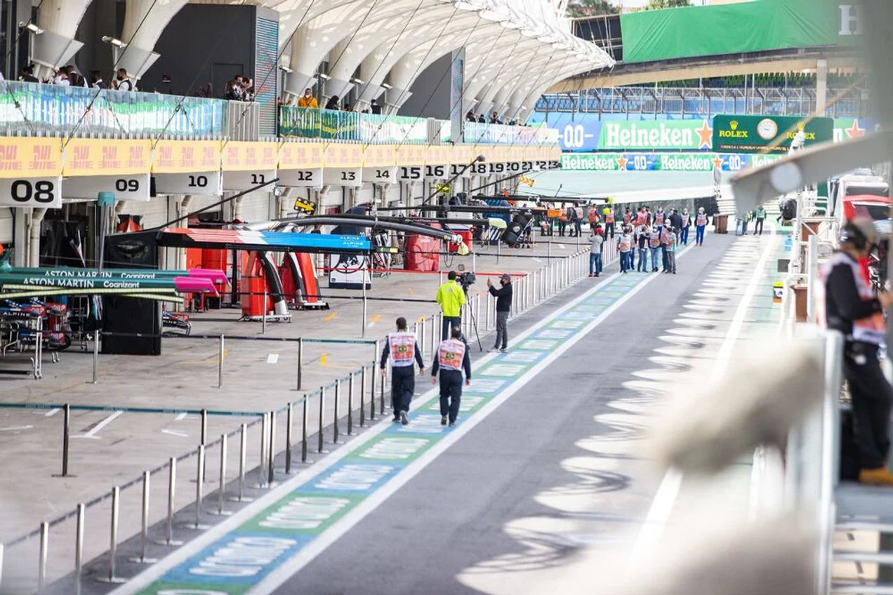 View of the pit lane at the Brazilian GP