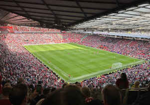 Corner view of Old Trafford during a Manchester United match