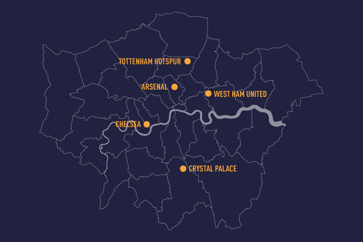 Karte von Stadien in London