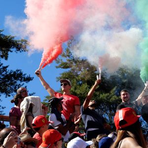Green, white and red smoke on a grandstand of Monza