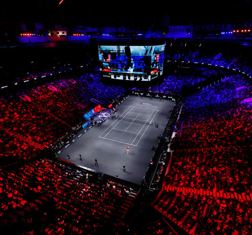 Center court with the lights on during day two of the Laver Cup at Rogers Arena